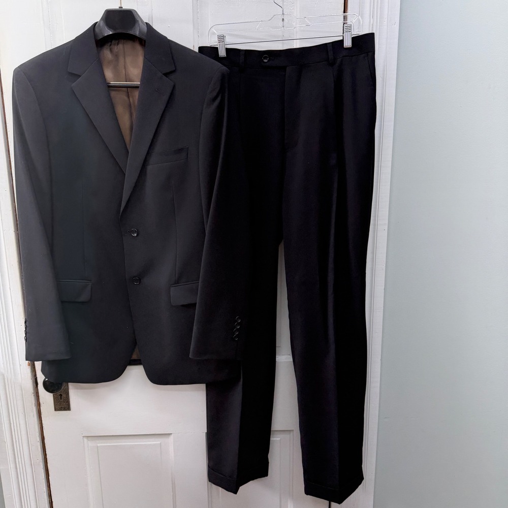Luca Bertoni Mens 40T 40 Tall Black Pure New Wool 2 Button Suit Set